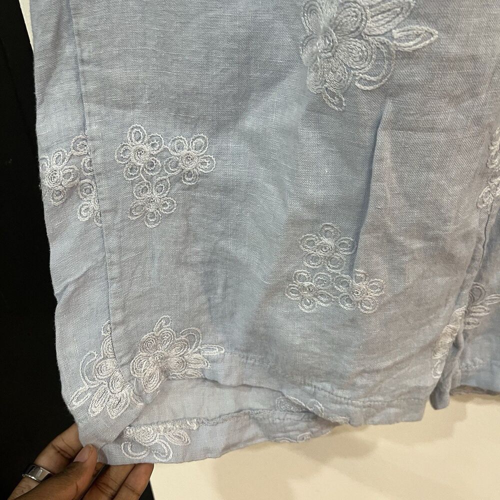 NWOT  Terzo Millennio Light Blue Wide Leg Linen Pants Embroidered Flowers Small - Picture 4 of 7